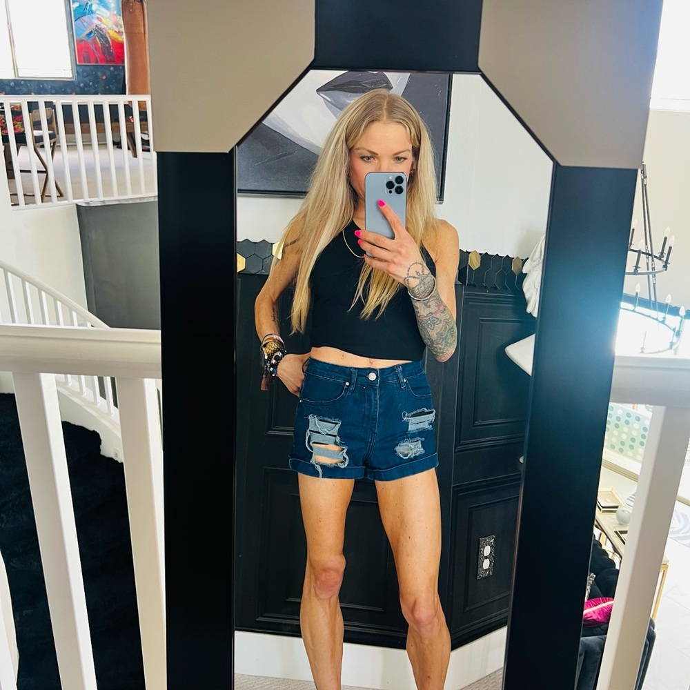 Forever 21 cut off dark denim high waist shorts 24